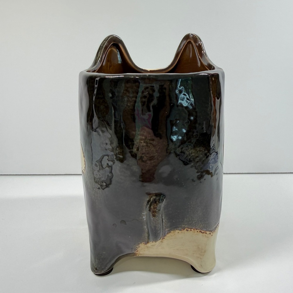 Boston Terrier French Bulldog Ceramic Planter Glossy Black Dog Vase Holder 6.5" - Picture 4 of 9